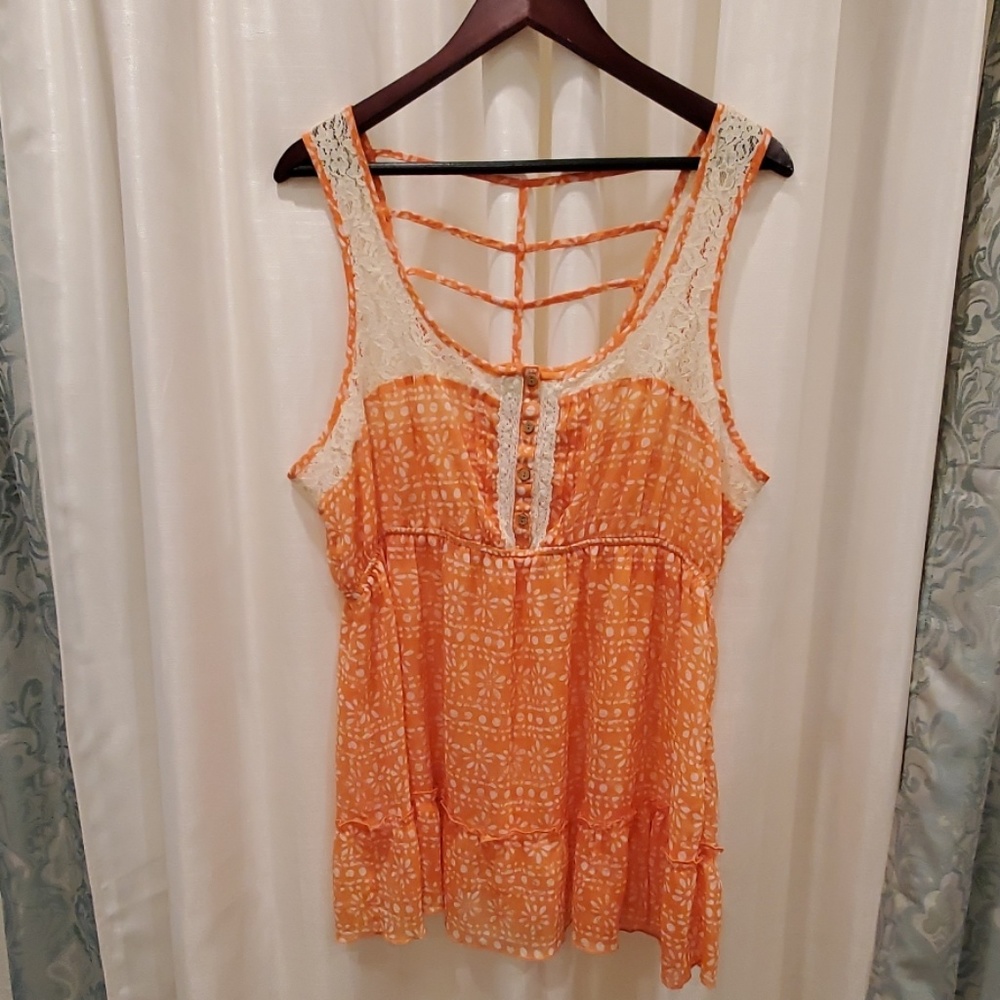 Orange & Cream Crochet Tank w/ Cut Out Back Detail